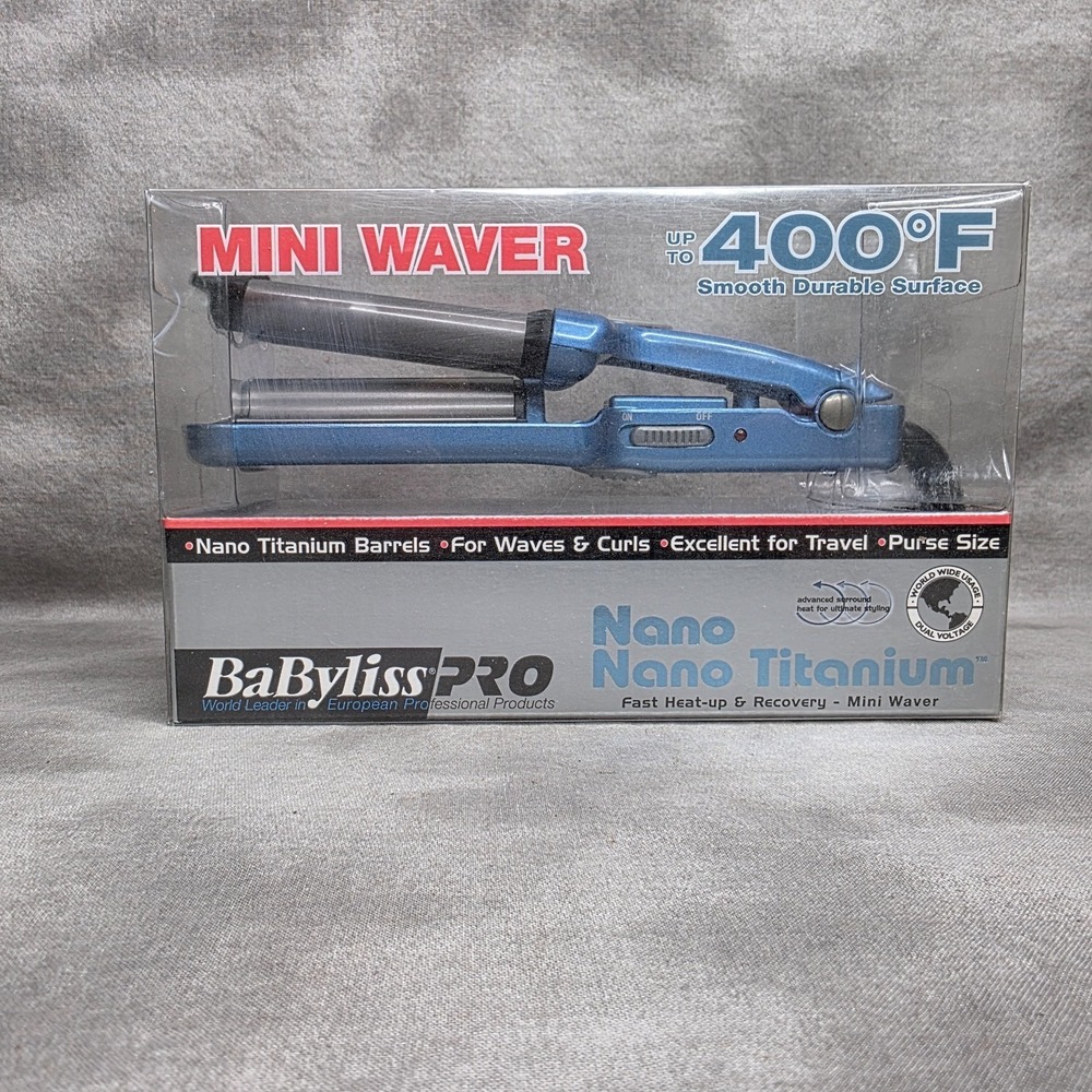 Babyliss Pro Mini Travel Waver BABNT3350 Nano Titanium Blue 1/2" Triple Barrel